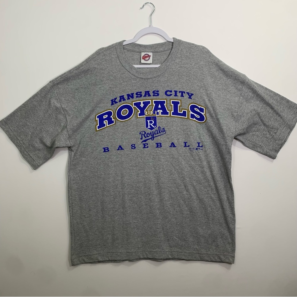 Vintage 90s MLB Baseball Kansas City Royals Men’s Size XL Grey Waffleknit Shirt